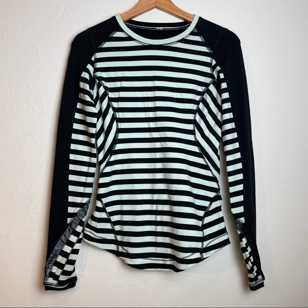Lululemon Run: Reflect Long Sleeve Rulu Mint Movement Black Sea Stripe C…